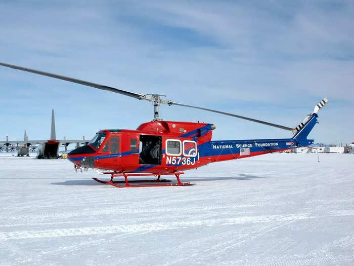 Four helicopters are used in Antarctica, including two AS-350-B2 "A-Stars" and two Bell 212s.