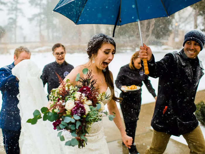 Some photographers showed the realities of winter weddings.