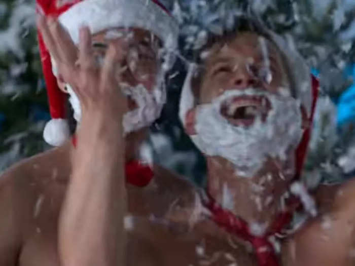 The movie opens with an awkward holiday-themed photoshoot.