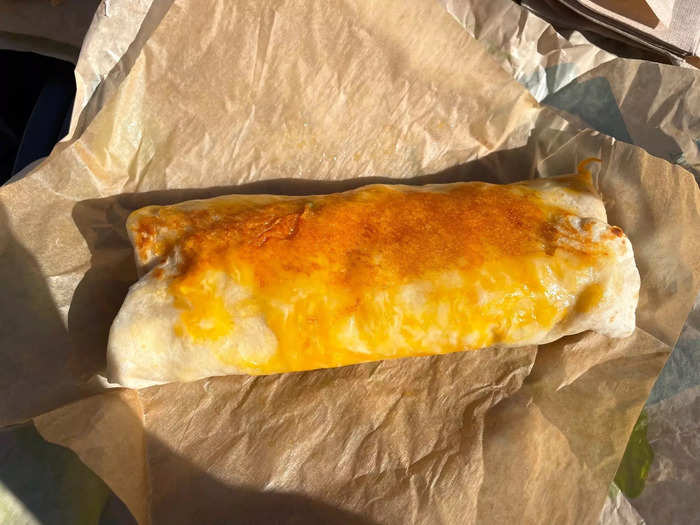 As I unwrapped my steak burrito, I could see all that beautiful cheese right on top.