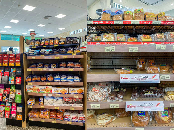 The bread and baked goods sections looked ideal for early mornings on the road.