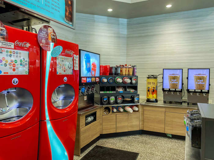 One corner of the store offered plenty of drink options including soda, slushies, and iced coffee.