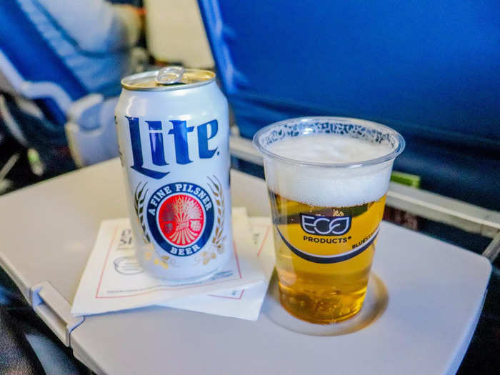 Flight attendants came around one more time around an hour before landing for the final drink service.