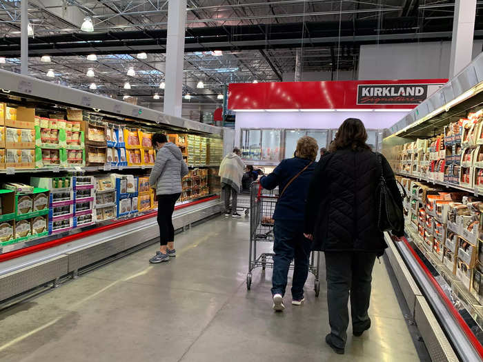 More freezer aisles hold butter, cheese, and some refrigerated prepared meals.