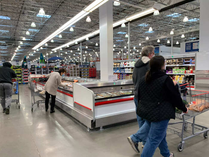 Rows and rows of refrigerated cases hold more meat products.