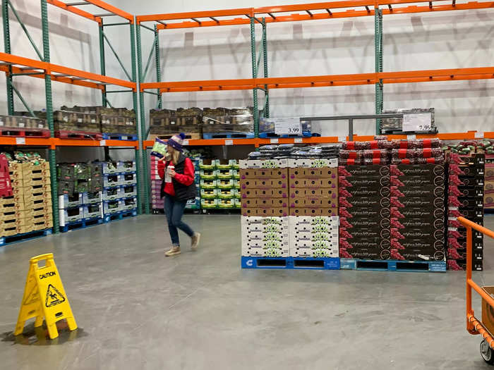 The rooms are like a smaller version of the main area, with shelves along the walls and pallets in the center. The room is kept colder than the rest of the store to keep produce fresh.