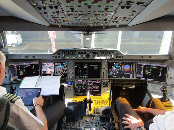 Both pilots would likely be in the cockpit for takeoffs and landings but then one only would be needed to watch over the aircraft and its systems during cruise flight.