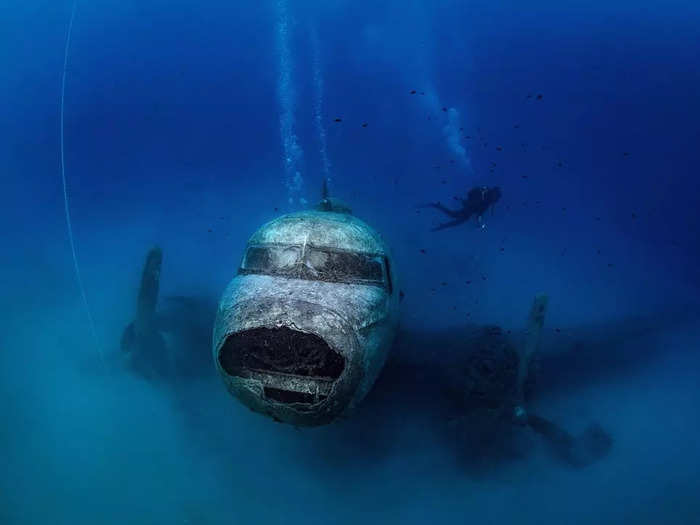 Today, the aircraft sits on its belly on the seafloor at a depth of 55 feet off the coast of Turkey and acts as an artificial reef and dive site.