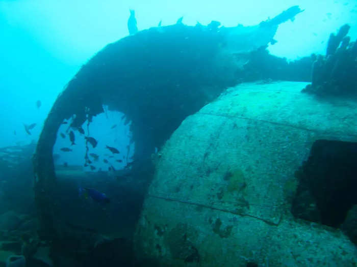 The hurricane also broke the plane into two pieces, but it is still easy to navigate and can be explored by divers.