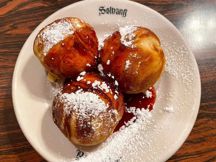 Other Danish specialties in Solvang include aebleskivers, ring cake, butter cookies, and loaves of cardamom bread.