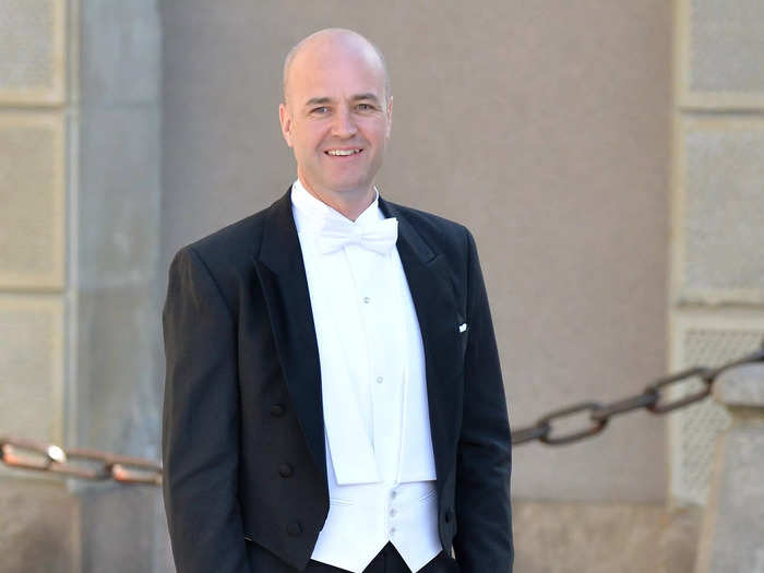 Swedish Prime Minister Fredrik Reinfeldt dressed in white tie formalwear for Princess Madeleine of Sweden and Christopher O