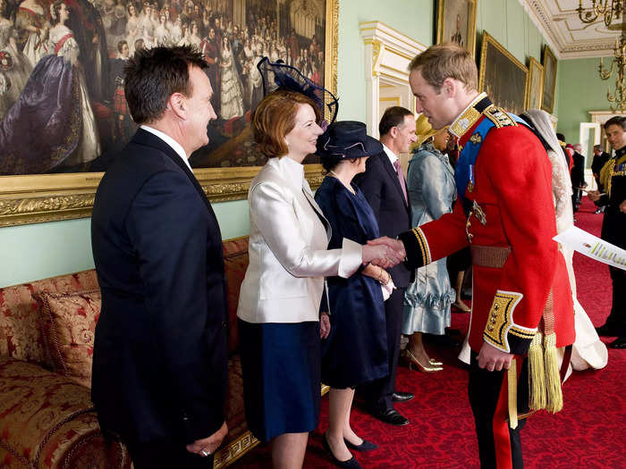 Prince William greeted Prime Minister Julia Gillard of Australia at his wedding.