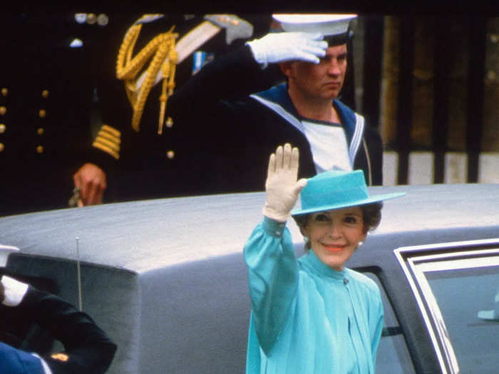 In 1986, she wore turquoise as a guest at Prince Andrew and Sarah Ferguson