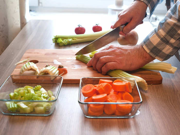 Chopped vegetables make a great plane snack.