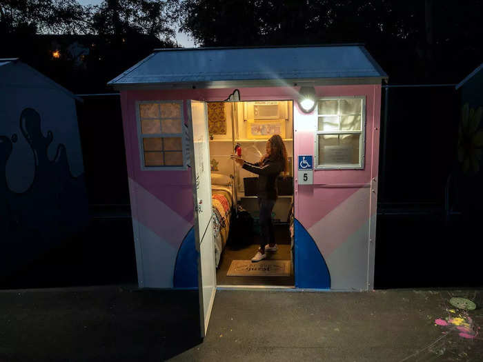 In the US, some tiny-home villages in California provide housing for people experiencing homelessness.