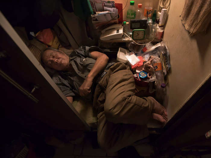 Thousands of residents in Hong Kong live in shoebox-sized apartments known as "coffin homes" that are not even meant to house people, the Associated Press reported.