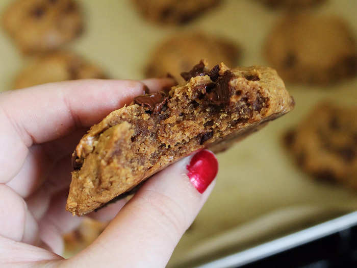 The cookies were gooey, had the perfect amount of chocolate, and the rich nuttiness of the almond butter cut through the sweetness.