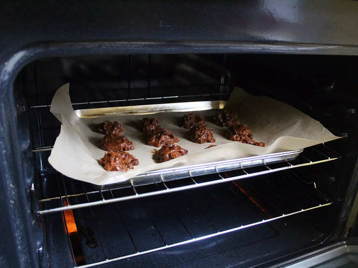 I placed my cookies in the oven, which I had preheated to 350 degrees Fahrenheit.