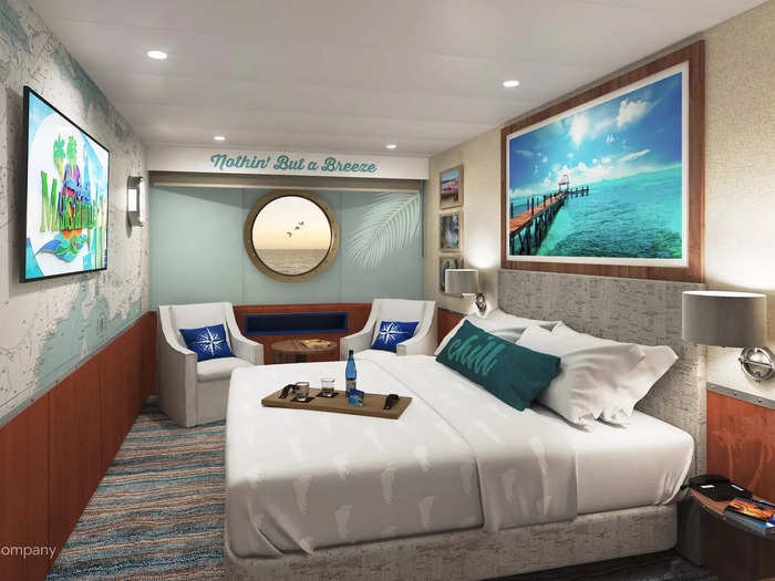 This includes its 658 cabins, which are all adorned with the recognizable tropical and nautical Margaritaville look.