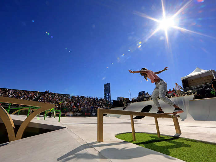 11/14: Skateboarder Rayssa Leal of Brazil competes during the final for the SLS Super Crown World Championship in Jacksonville, Florida.