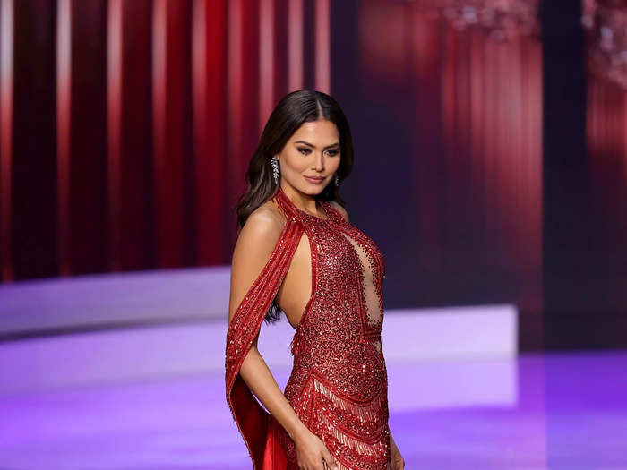 Miss Mexico Andrea Meza took home the 69th Miss Universe title in a gown designed with a high neckline and a dramatic cutout on the bodice.