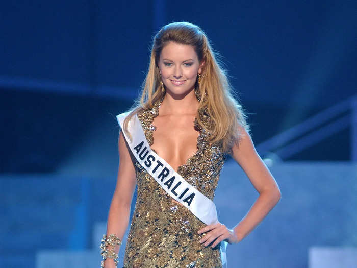 Miss Australia Jennifer Hawkins took home the 2004 title wearing a gold dress.