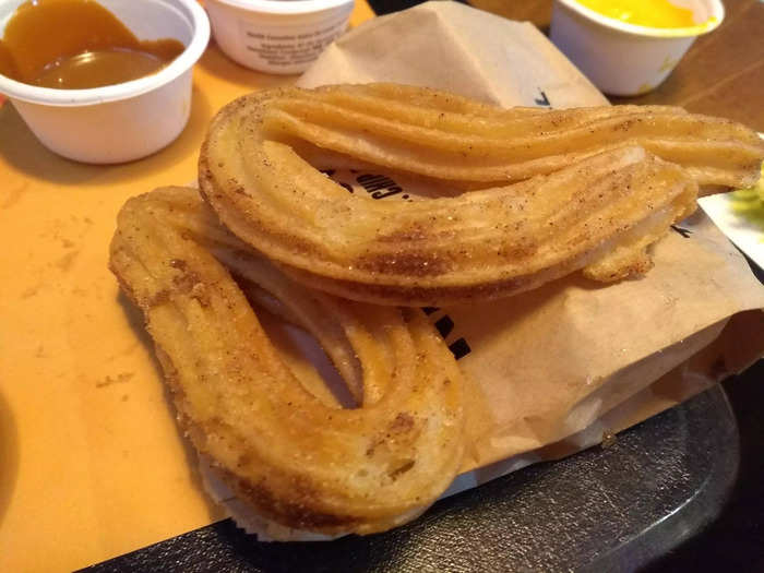 The churros were delicious. They were beautifully soft and sprinkled with the perfect amount of sugar and cinnamon. And at £1 ($1.32) for a two-pack, they were really well-priced. I wouldn