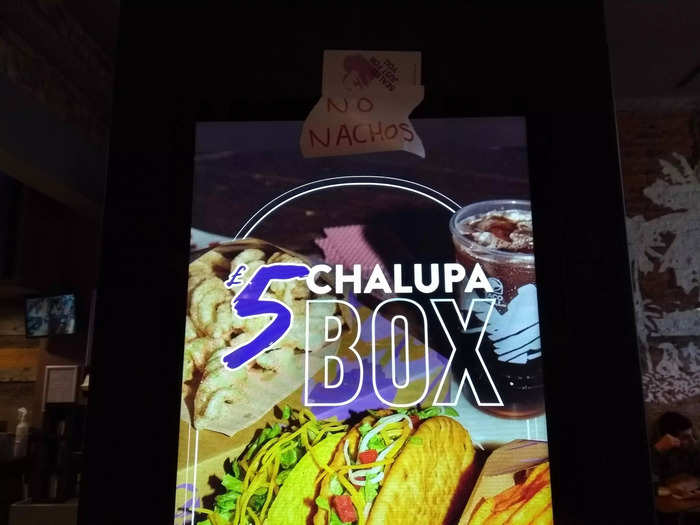 ...given that signs stuck to the kiosks said the restaurant was out of nachos. Perhaps they only had a few left and wanted to prioritize the Crunchwraps.