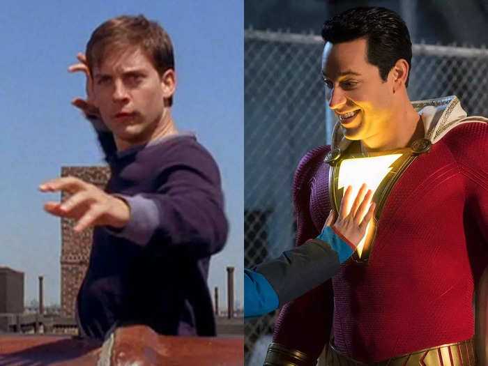 Peter says "shazam!" while trying to activate his biological web-shooting ability — which happens to be the same phrase used to summon a DC Comics character of the same name.