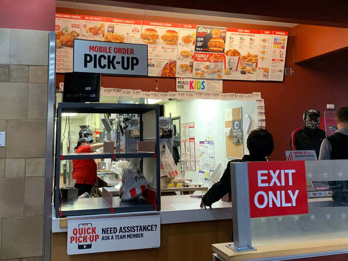 KFC has a pick-up window for mobile orders right at the corner, next to where you place orders.