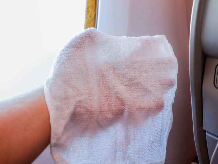 The in-flight service finished with a cold towel offering, which was needed after such a long flight.