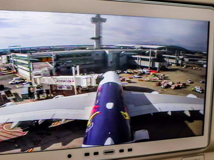 The A380 also has exterior cameras so flyers can see beyond just the windows. They’re primarily useful on the ground as there’s nothing to look at straight ahead while in the air, and they’re more intended for the pilots to use with passenger use just a bonus.