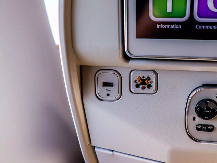 Other amenities at the seat include a USB charging port...