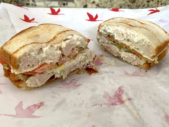 The chicken-salad club sandwich was delicious.