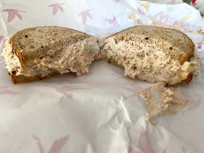 This tuna-salad sandwich was a bit sloppy and mushy.