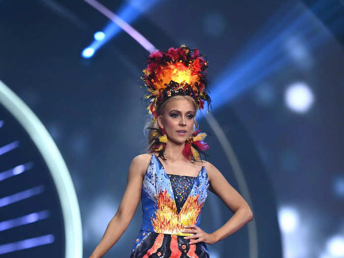 Miss Iceland added a headpiece that lit up to her runway look.