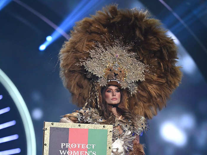 Miss Czech Republic Karolína Kokešová sent a feminist message with her warrior-inspired ensemble.