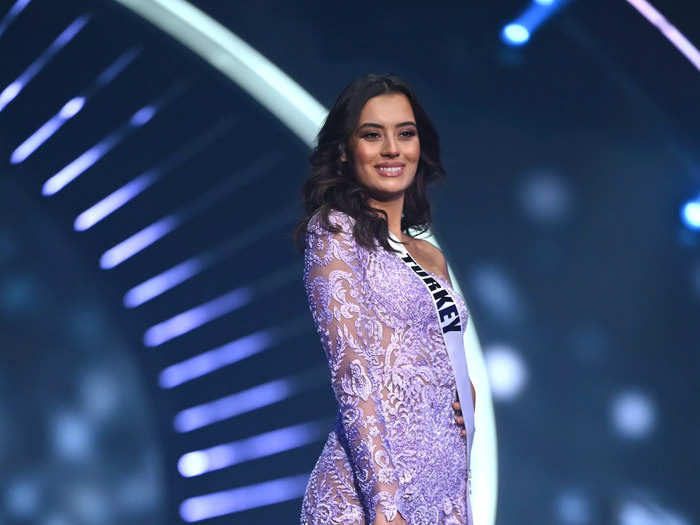 Miss Turkey turned heads in a beautiful lilac dress.