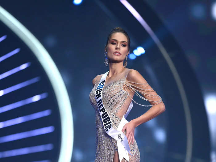 Miss Czech Republic Karolina Kokesova also went with a see-through look for the evening-gown competition.