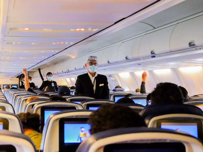 Flight attendants also wore face shields in addition to face masks, just like airport staff. It was the first time had seen flight attendants wear the extra level of protective gear.