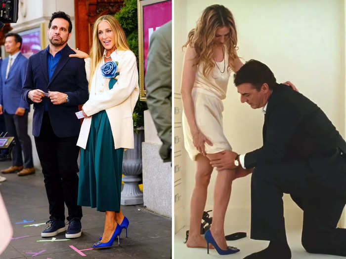 Carrie wears the blue Manolo Blahnik heels she wore during her proposal and her courthouse wedding to Mr. Big.