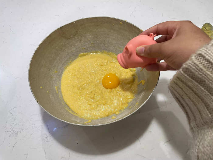 Kardashian deviates from the box recipe by adding an extra egg yolk into the Jiffy Corn Muffin Mix.