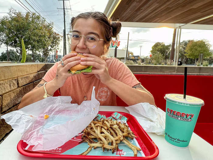 As I took a bite, I thought that the burger tasted pretty good, but I wished it was meatier.