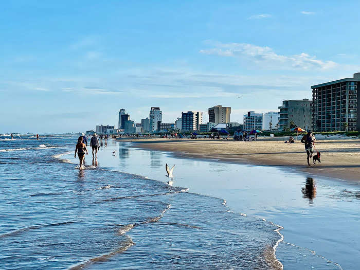 On the Gulf of Mexico side of SPI, high-rise condos line the beach.