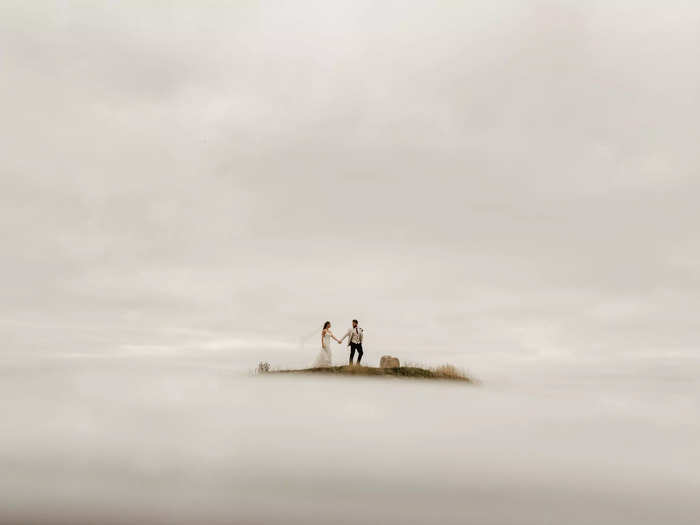 This newlywed couple is on cloud nine ... or at Northumberlandia in England.