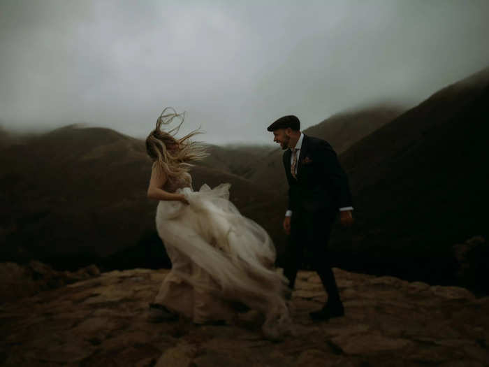 The wind got the best of this happy couple at their wedding in Big Sur, California.