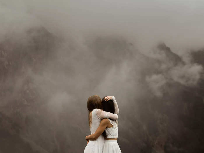 These two brides are in their own little world at their wedding in Alberta