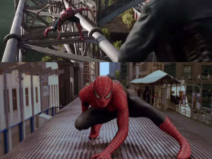 While fighting Doc Ock, Spidey does a backflip kick off the villain, similar to a move that Maguire