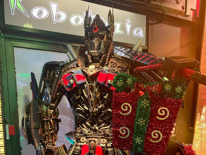 Optimus Prime, who was made out of salvaged car and motorbike parts, used to stand outside a store in London before the restaurant adopted it, Swannell said.