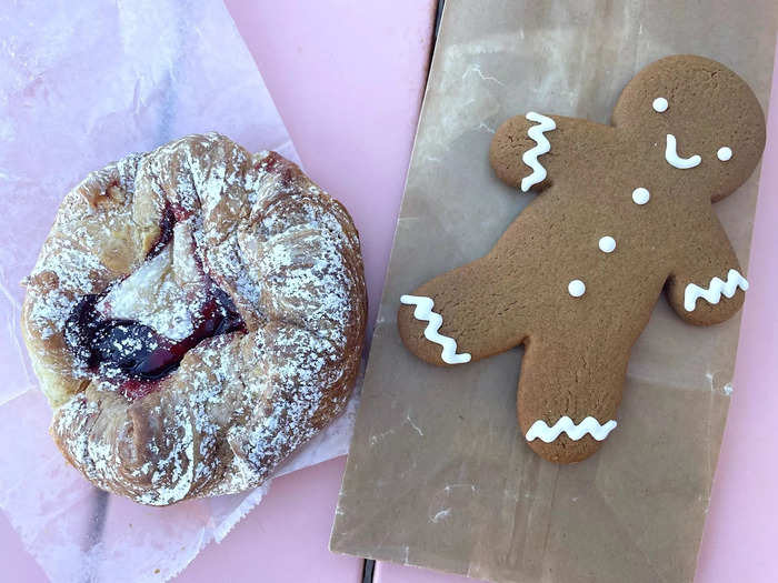 I tried a gingerbread man from the bakery, along with a Danish.